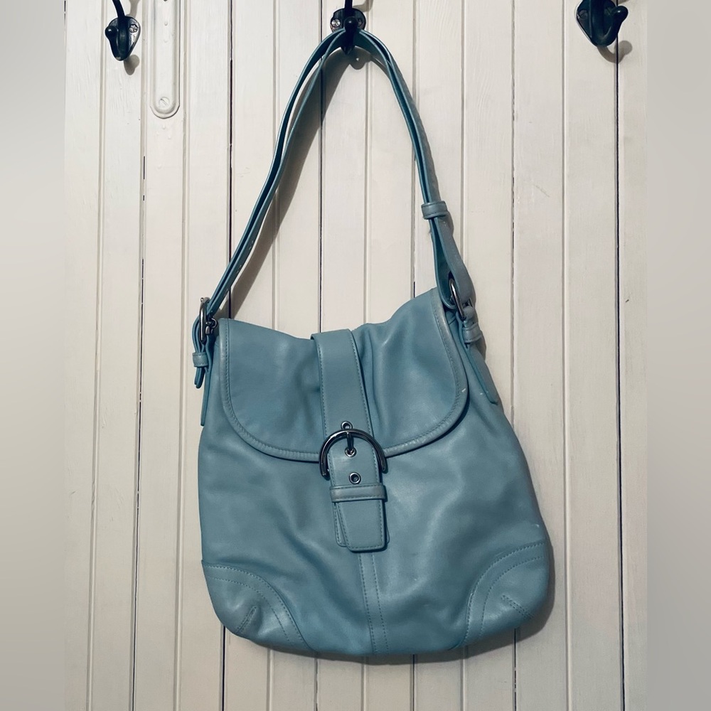 Teal leather Coach Saddle Bag